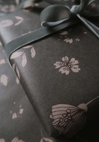 Florals on gray blue kraft Wrapping paper,Gift Wrap, Wrapping, Floral Gift Warp,natural paper,gift paper, floral wrapping,recycled paper