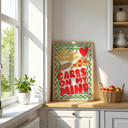 Carbs On My Mind Kitchen Print: Retro Foodie Wall Art