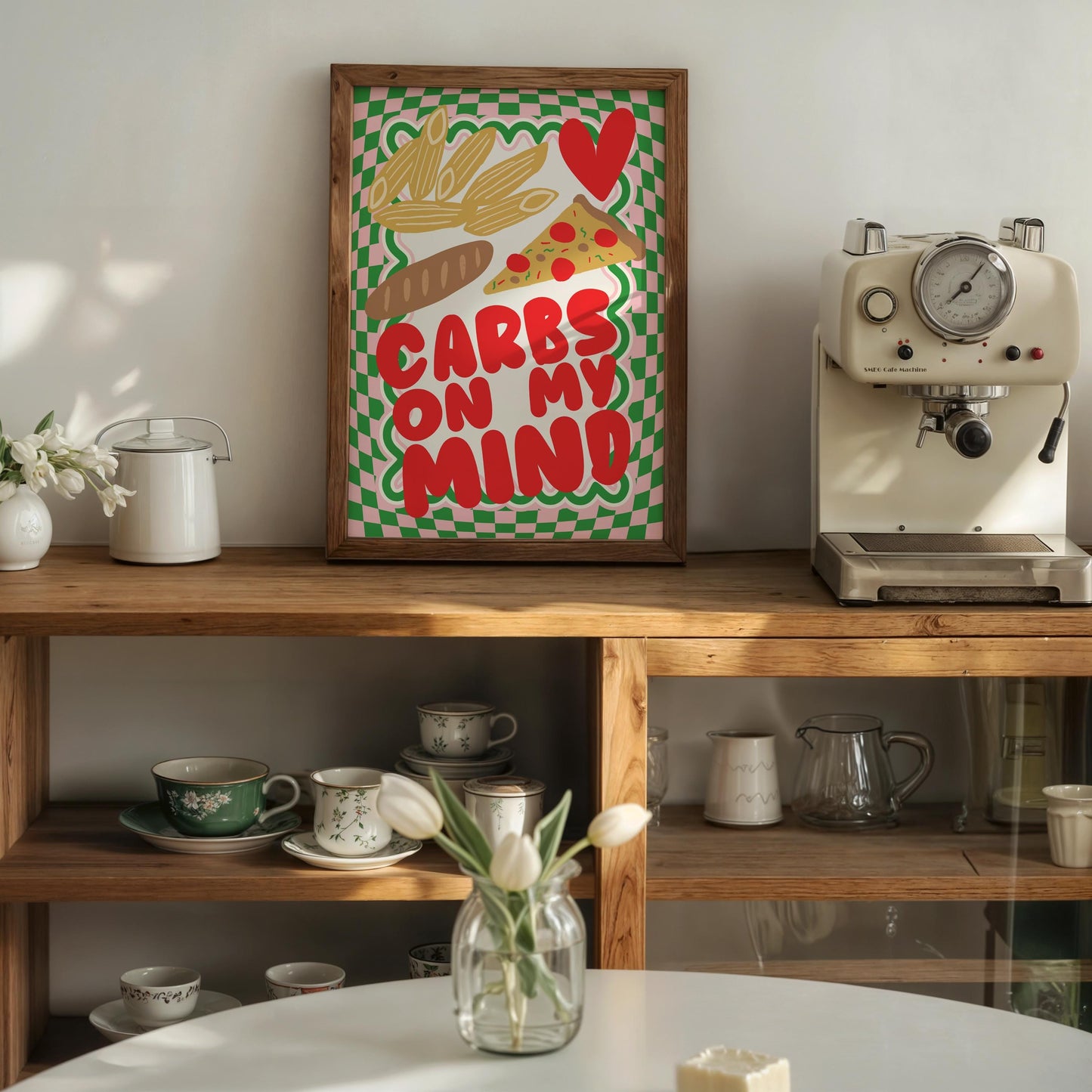 Carbs On My Mind Kitchen Print: Retro Foodie Wall Art