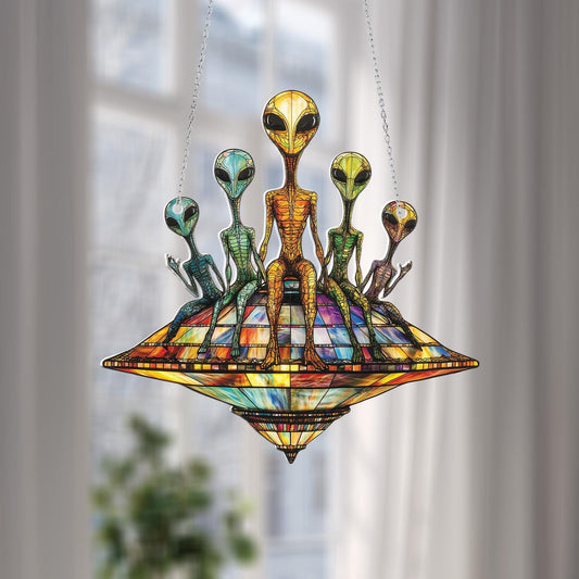 Alien Family Window Hanging, UFO Hanging Ornament, Colorful Extraterrestrial Decor, Fun Sci-Fi Decor, Unique Gift for UFO Lovers