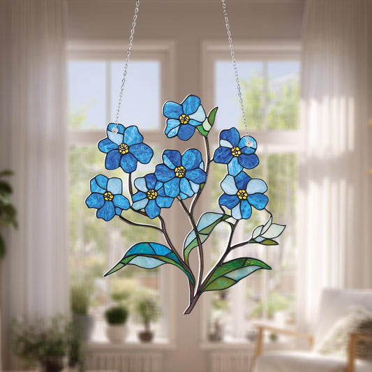 Forget-Me-Not Window Hanging, Elegant Blue Floral Ornament, Nature Inspired Home Decor, Gift for Flower Lovers and Garden Enthusiasts