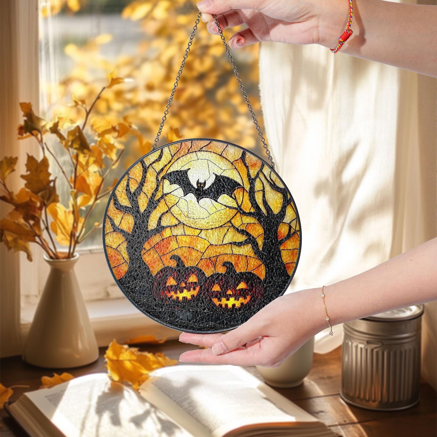 Witcher Castle Stained Glass Suncatcher for Halloween decor, Window Hanging Decor Art Gift Halloween Suncatcher Ornament, Spooky Season Gift