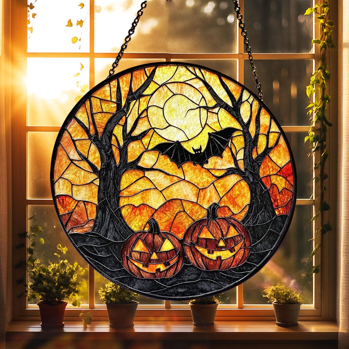 Witcher Castle Stained Glass Suncatcher for Halloween decor, Window Hanging Decor Art Gift Halloween Suncatcher Ornament, Spooky Season Gift