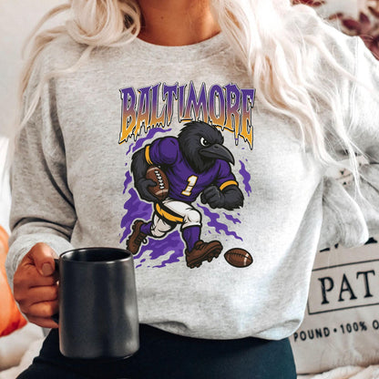 Graphic Baltimore Mascot Football Sweatshirt, Game Day Gift Shirt, Baltimore Football Fan Tee, Retro Baltimore Team Shirt, Sport Mascot Gift