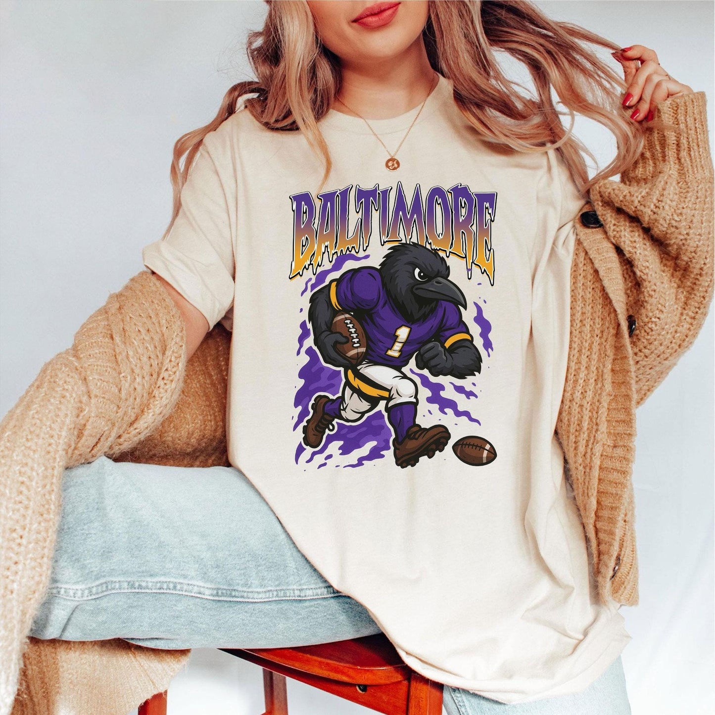 Graphic Baltimore Mascot Football Sweatshirt, Game Day Gift Shirt, Baltimore Football Fan Tee, Retro Baltimore Team Shirt, Sport Mascot Gift