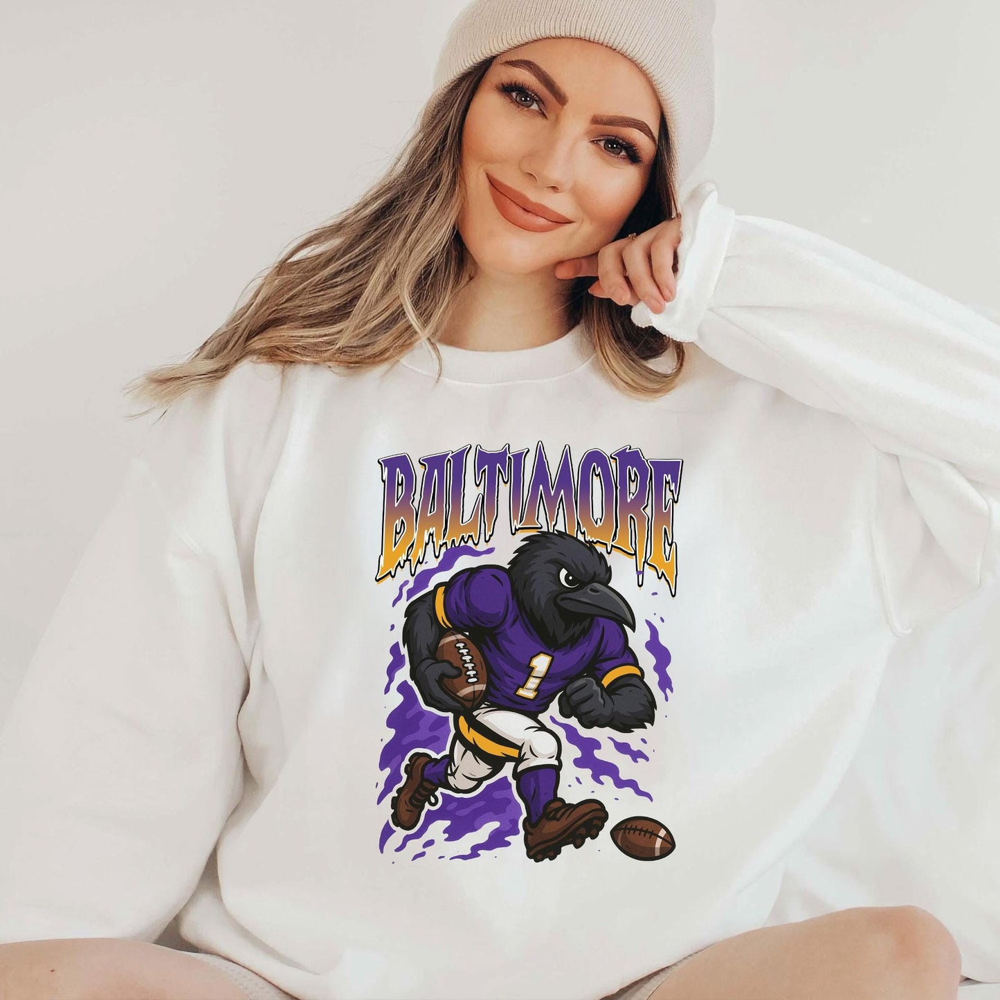 Graphic Baltimore Mascot Football Sweatshirt, Game Day Gift Shirt, Baltimore Football Fan Tee, Retro Baltimore Team Shirt, Sport Mascot Gift