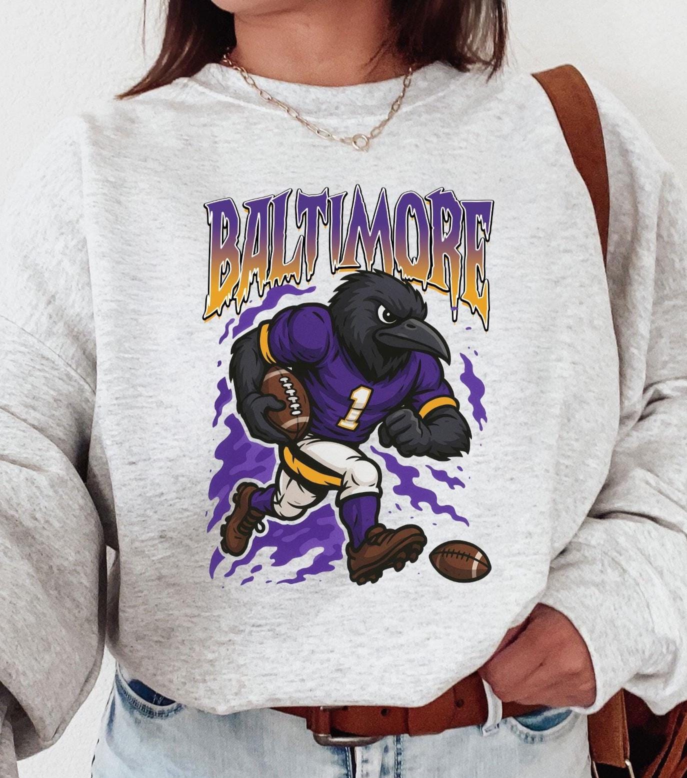 Graphic Baltimore Mascot Football Sweatshirt, Game Day Gift Shirt, Baltimore Football Fan Tee, Retro Baltimore Team Shirt, Sport Mascot Gift
