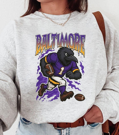 Graphic Baltimore Mascot Football Sweatshirt, Game Day Gift Shirt, Baltimore Football Fan Tee, Retro Baltimore Team Shirt, Sport Mascot Gift