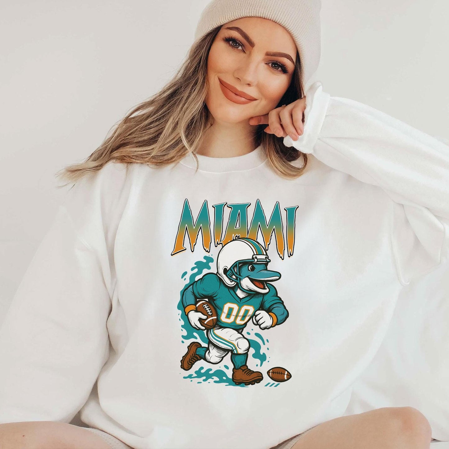 Graphic Miami Mascot Football Sweatshirt, Game Day Gift Shirt, Miami Football Fan Tee, Retro Miami Team Shirt, Sport Mascot Gifts