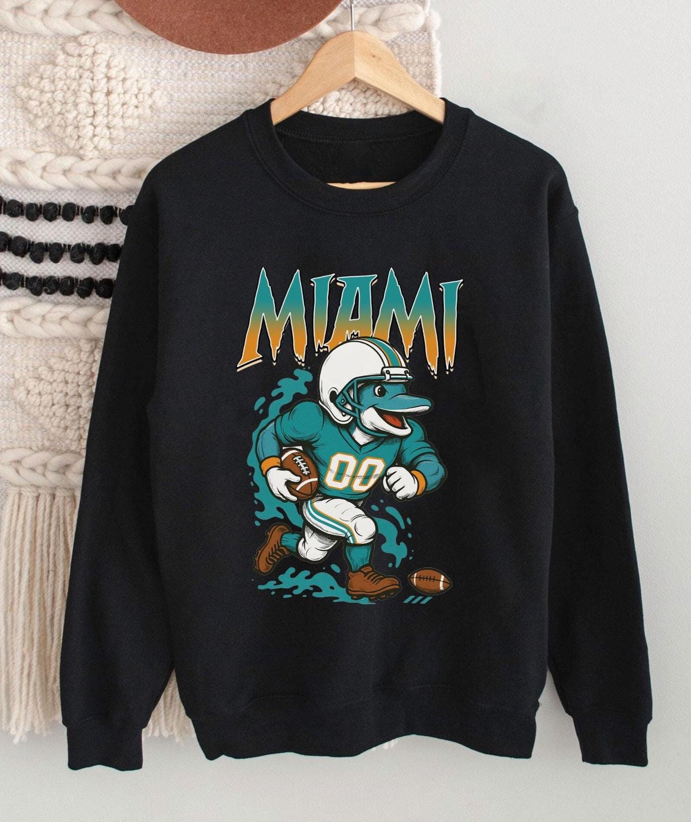 Graphic Miami Mascot Football Sweatshirt, Game Day Gift Shirt, Miami Football Fan Tee, Retro Miami Team Shirt, Sport Mascot Gifts