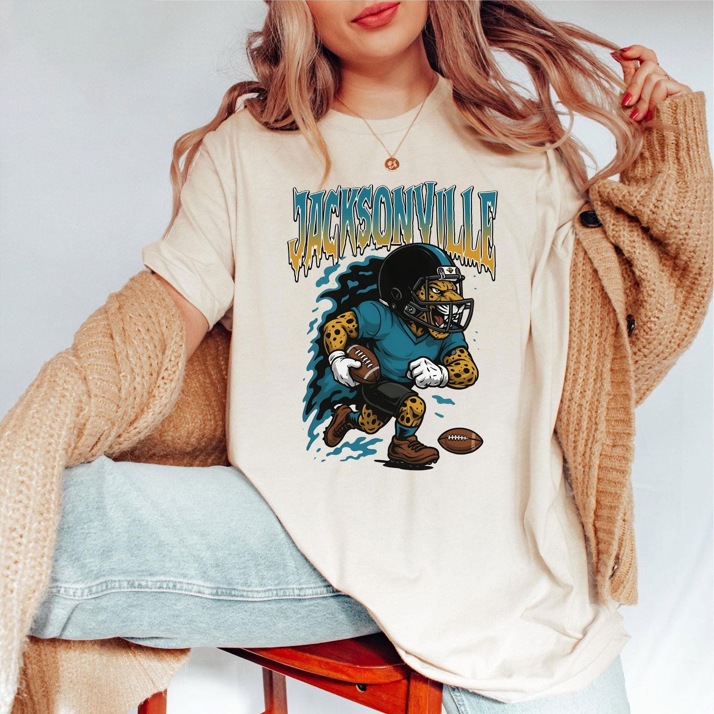 Graphic Jacksonville Mascot Football Sweatshirt, Game Day Gift, Jacksonville Football Fan Tee, Retro Jacksonville Team, Sport Mascot Gifts