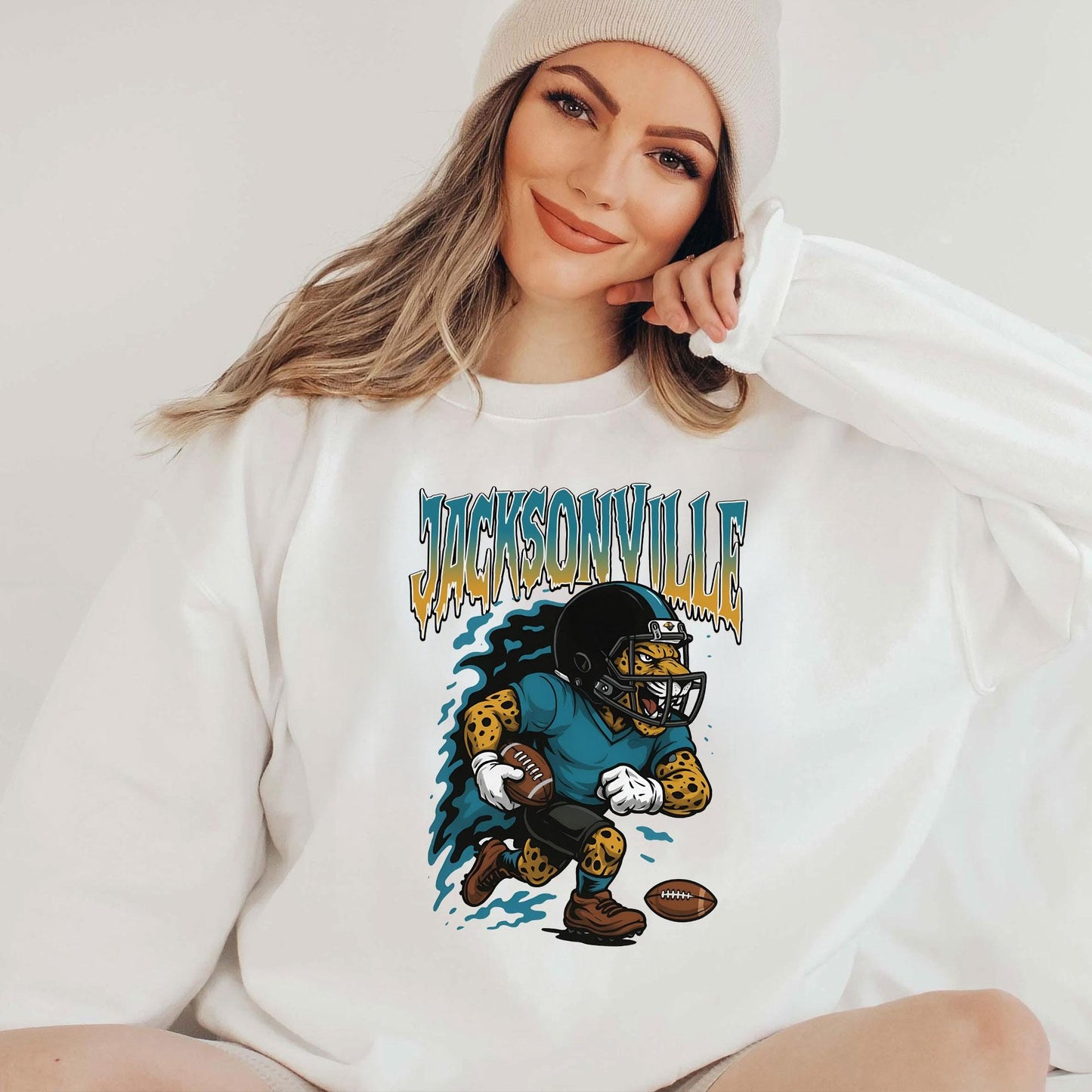 Graphic Jacksonville Mascot Football Sweatshirt, Game Day Gift, Jacksonville Football Fan Tee, Retro Jacksonville Team, Sport Mascot Gifts