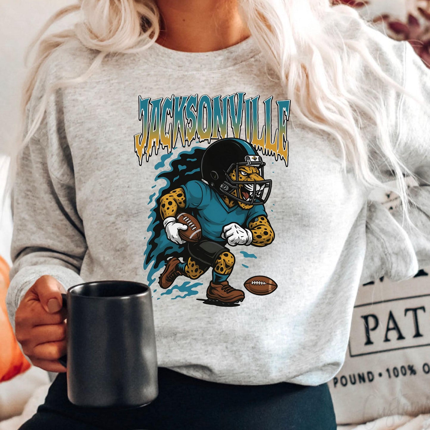 Graphic Jacksonville Mascot Football Sweatshirt, Game Day Gift, Jacksonville Football Fan Tee, Retro Jacksonville Team, Sport Mascot Gifts