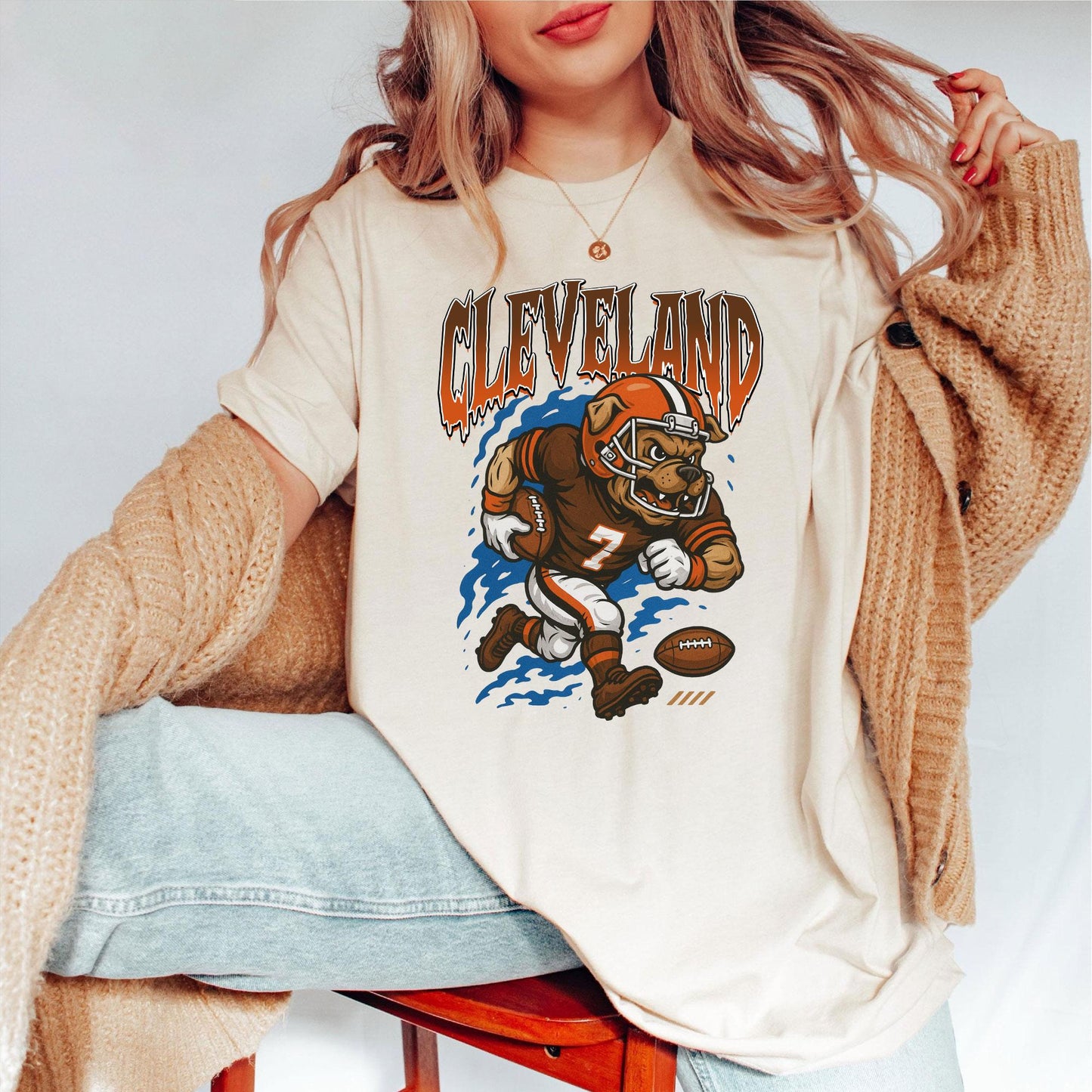 Graphic Cleveland Mascot Football Sweatshirt, Game Day Gift Shirt, Cleveland Football Fan Tee, Retro Cleveland Team Shirt, Sport Mascot Gift