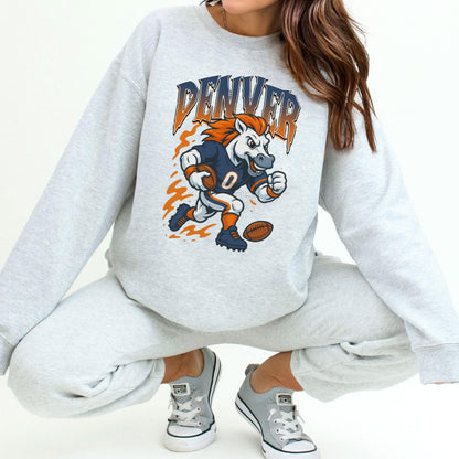 Graphic Denver Mascot Football Sweatshirt, Game Day Gift Shirt, Denver Football Fan Tee, Retro Denver Team Shirt, Sport Mascot Gifts