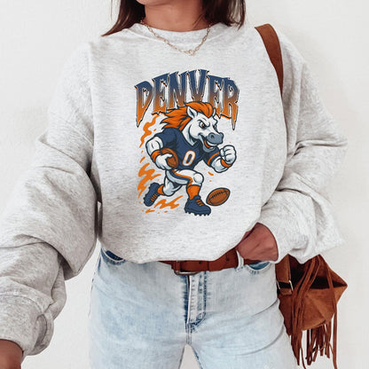 Graphic Denver Mascot Football Sweatshirt, Game Day Gift Shirt, Denver Football Fan Tee, Retro Denver Team Shirt, Sport Mascot Gifts