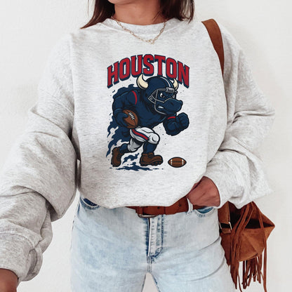 Graphic Houston Mascot Football Sweatshirt, Game Day Gift Shirt, Houston Football Fan Tee, Retro Houston Team Shirt, Sport Mascot Gifts