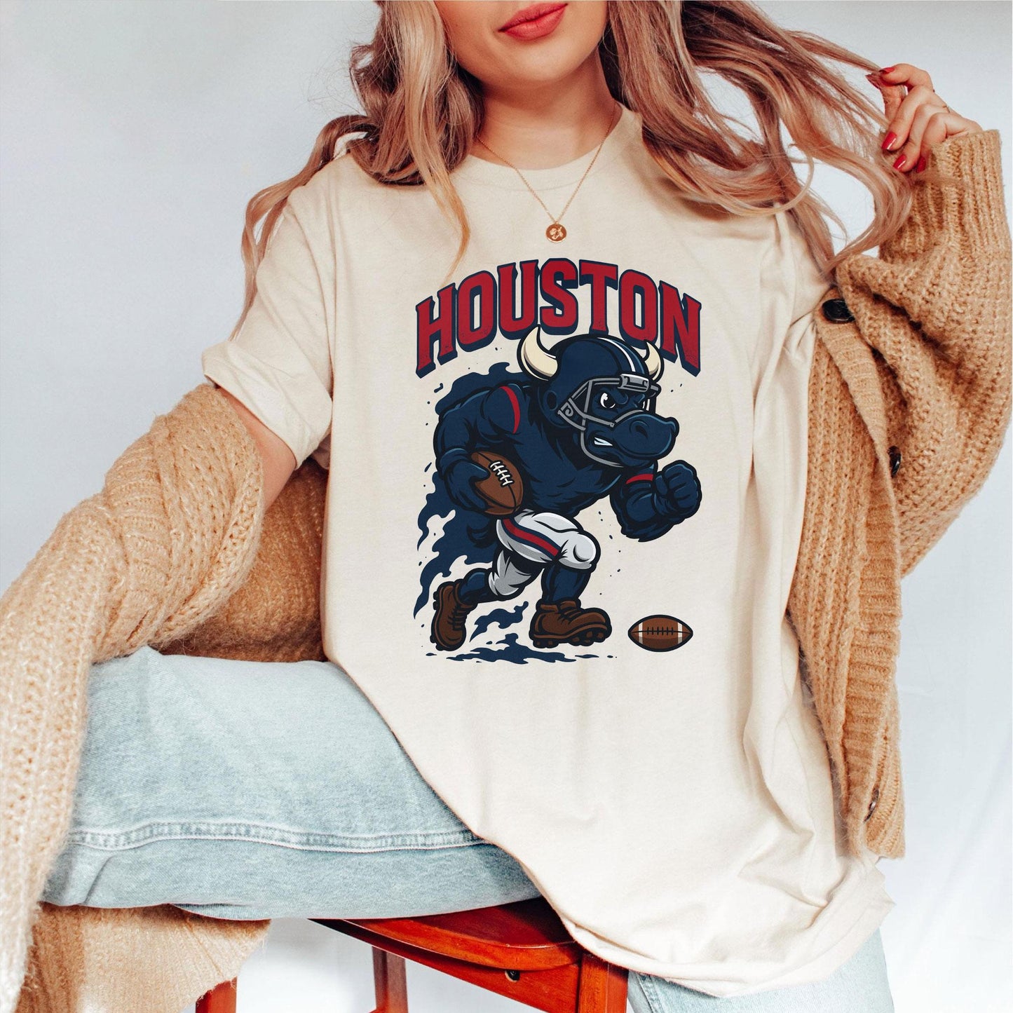 Graphic Houston Mascot Football Sweatshirt, Game Day Gift Shirt, Houston Football Fan Tee, Retro Houston Team Shirt, Sport Mascot Gifts