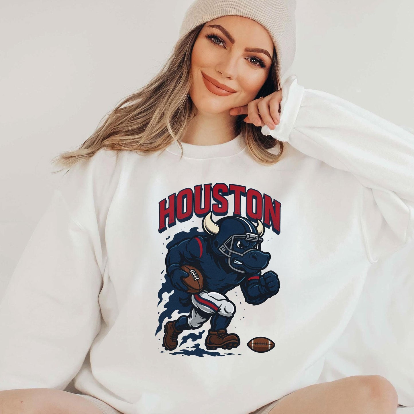 Graphic Houston Mascot Football Sweatshirt, Game Day Gift Shirt, Houston Football Fan Tee, Retro Houston Team Shirt, Sport Mascot Gifts