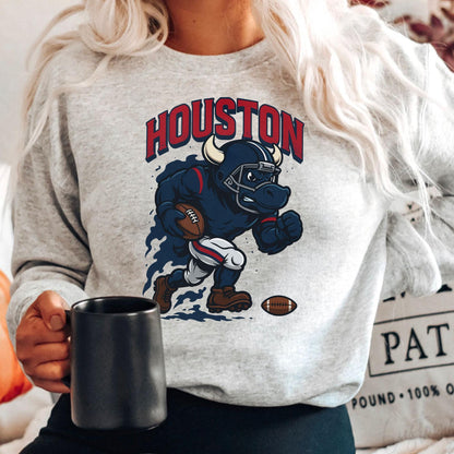 Graphic Houston Mascot Football Sweatshirt, Game Day Gift Shirt, Houston Football Fan Tee, Retro Houston Team Shirt, Sport Mascot Gifts