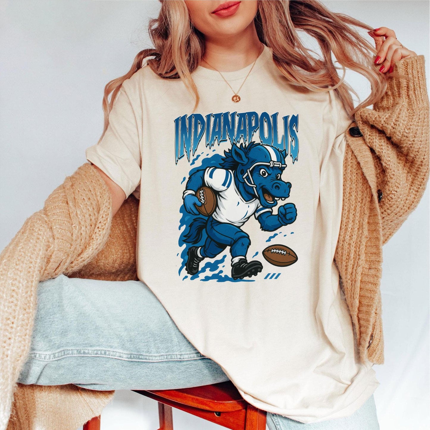 Graphic Indianapolis Mascot Football Sweatshirt, Game Day Gift, Indianapolis Football Fan Tee, Retro Indianapolis Team Shirt, Sport Mascot