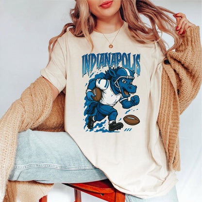 Graphic Indianapolis Mascot Football Sweatshirt, Game Day Gift, Indianapolis Football Fan Tee, Retro Indianapolis Team Shirt, Sport Mascot