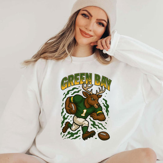 Graphic Green Bay Mascot Football Sweatshirt, Game Day Gift Shirt, Green Bay Football Fan Tee, Retro Green Bay Team Shirt, Sport Mascot Gift