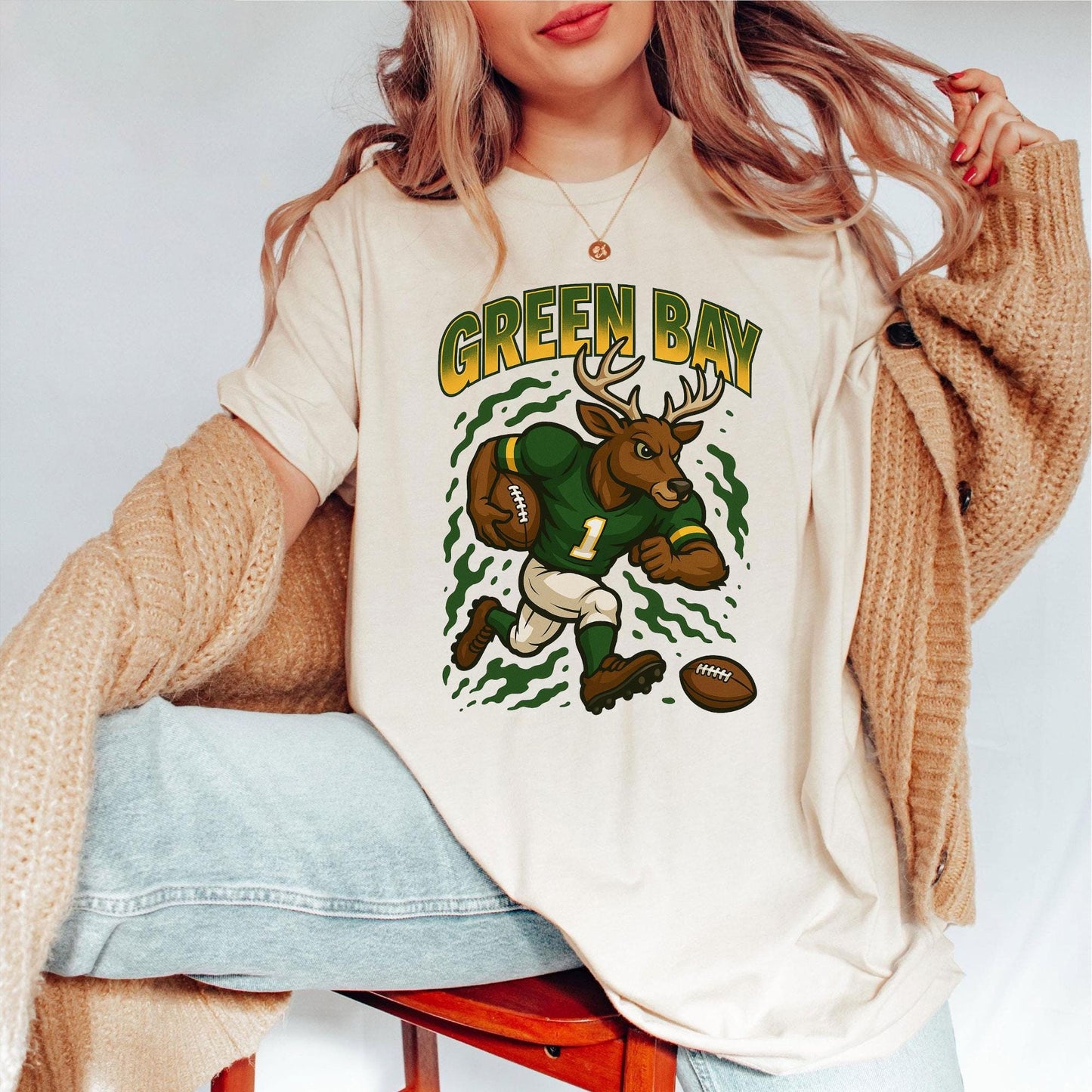 Graphic Green Bay Mascot Football Sweatshirt, Game Day Gift, Green Bay Football Fan Tee, Vintage Green Bay Team Shirt, Sport Mascot Gift