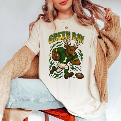 Graphic Green Bay Mascot Football Sweatshirt, Game Day Gift, Green Bay Football Fan Tee, Vintage Green Bay Team Shirt, Sport Mascot Gift