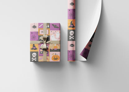Spooky Halloween Wrapping Paper Roll, Ghost and Pumpkin Gift Wrap, Custom Trick or Treat Packaging for October Gifts