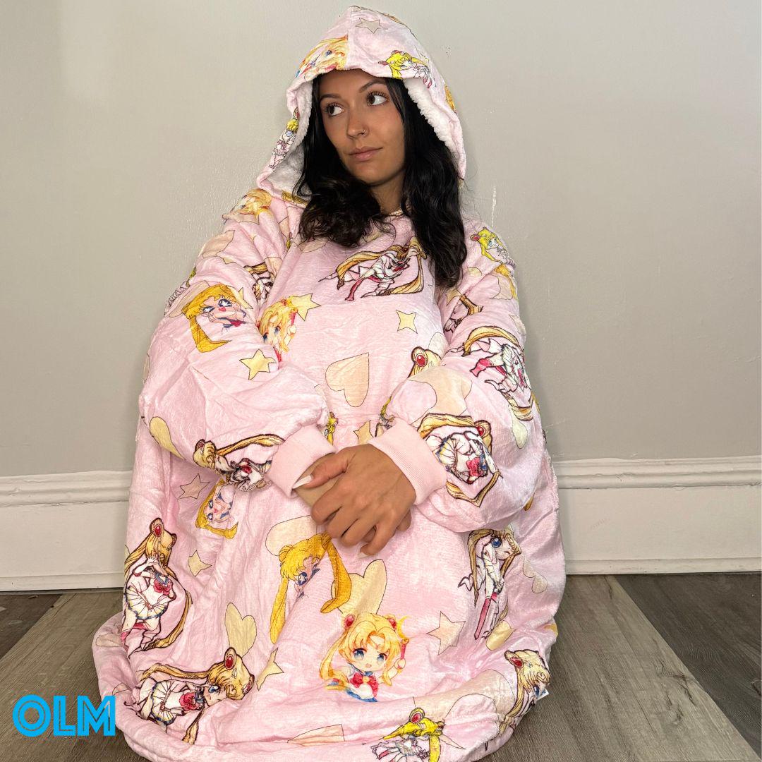 Anime Blanket Hoodie  oversize snuggle Sherpa    unisex adults and kids