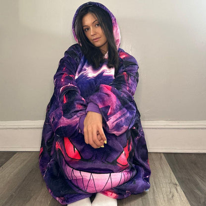 Gengar Oversized Blanket Hoodie – Glow-Inspired Sherpa Hoodie for Adults & Kids