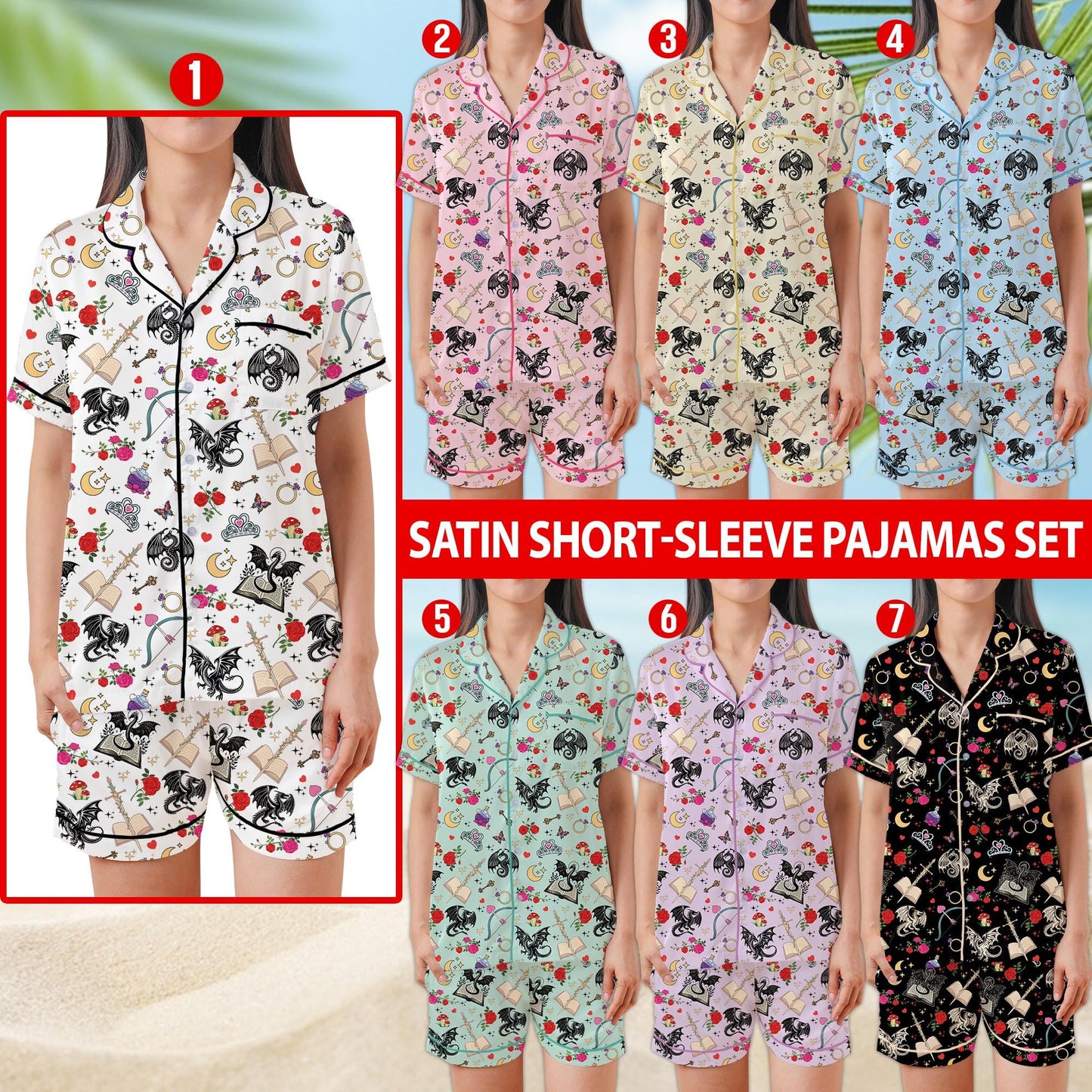 Romantasy Dragon Book Pajamas Set, Fantasy Book Lover Sleepwear, Bookish Girl Short Long Sleeve Pajama Set, Gift For Readers And Dreamers