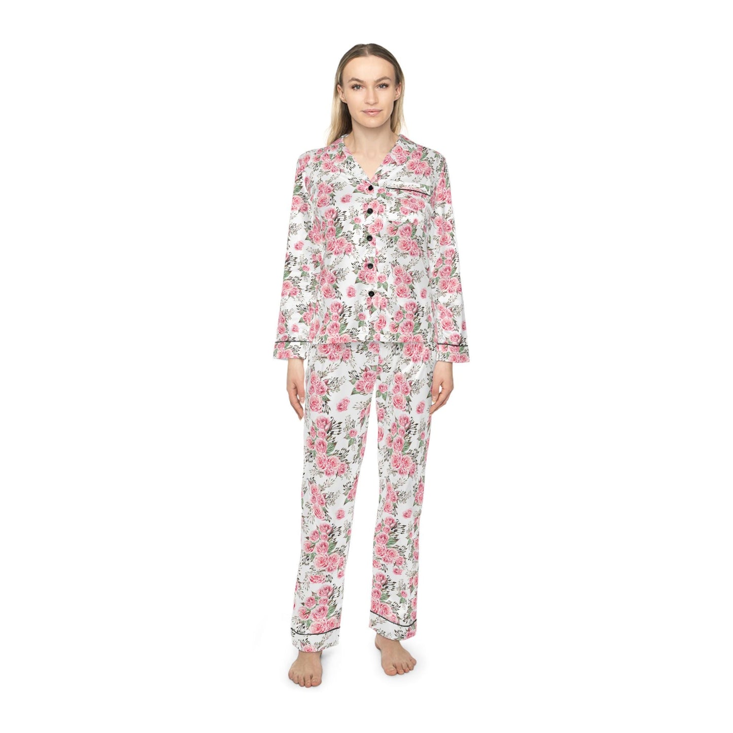 Satin Pajama Set – Bridgerton-Inspired Bridal Sleepwear | Rose Floral Silk Pajamas for Bride & Bridesmaids