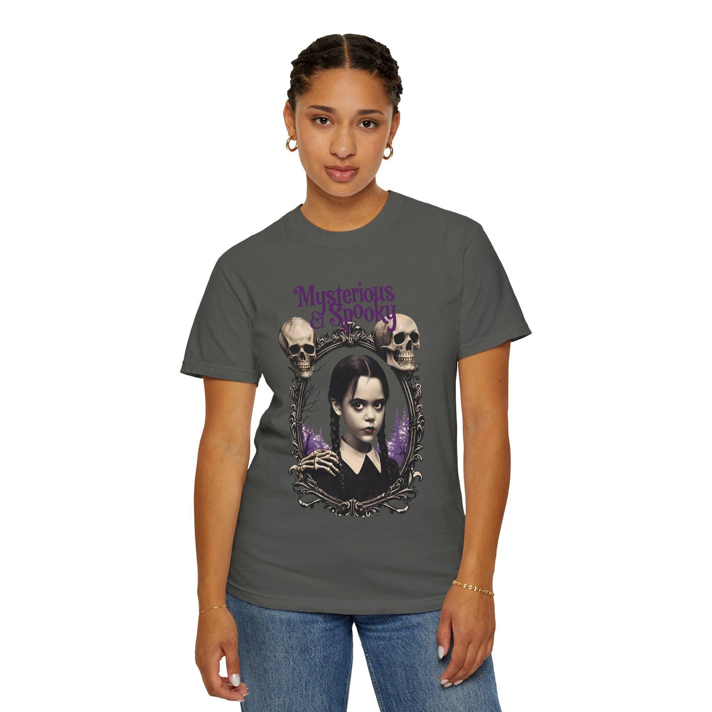 Spooky Wednesday Addams inspired Mysterious & Spooky T-Shirt, Halloween Apparel, Gothic Style Shirt, Witchy Graphic Tee
