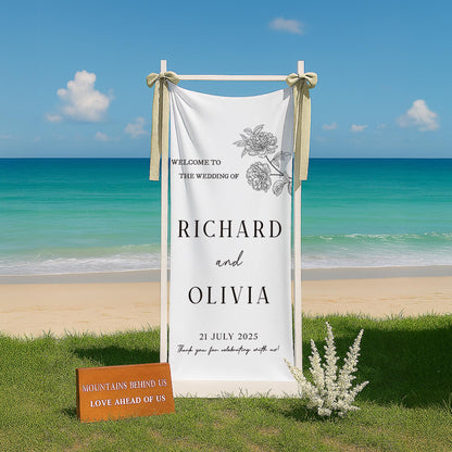 Custom Wedding Welcome Sign – Elegant Canvas Ceremony Banner with Names & Date – Personalized Outdoor Wedding Decor – Bridal Entrance Sign