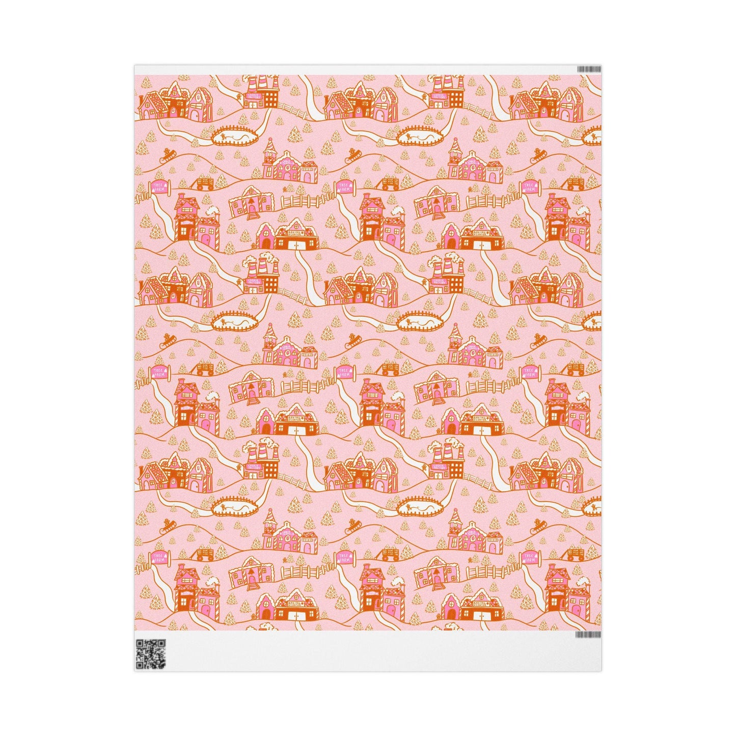 Retro Christmas village Wrapping Paper Roll, Xmas Groovy Style Holiday Wrap, Pink Nordic Christmas Gift Design