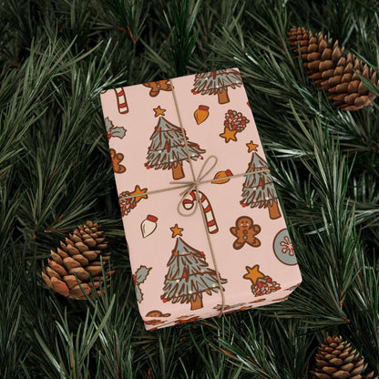 Retro Gingerbread man Christmas wrapping paper Unique Vintage Christmas Wrapping Paper Roll, Holiday Gift Wrap with Retro groovy Design