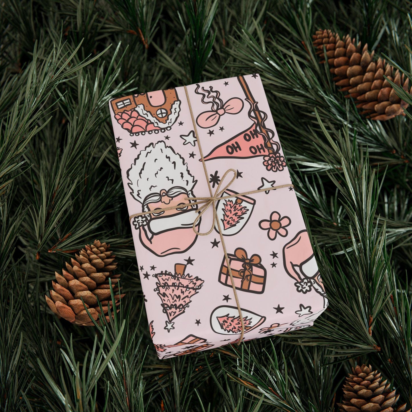 Retro Santa Christmas wrapping paper Unique Vintage Christmas Wrapping Paper Roll, Holiday Gift Wrap with Retro groovy Design