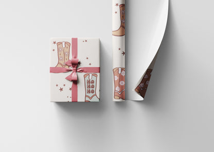 Western Christmas wrapping paper Southwest  Vintage Cowboy Christmas Wrapping Paper Roll, Cowgirl Holiday Gift Wrap with Retro Design