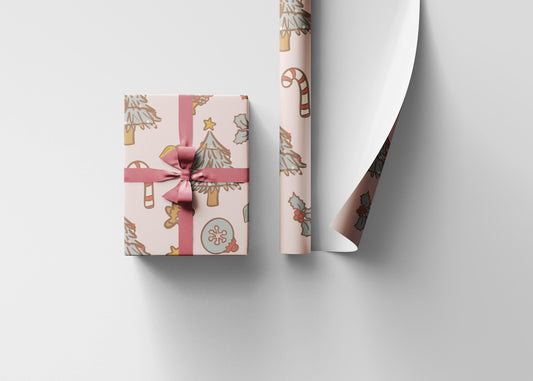 Retro Gingerbread man Christmas wrapping paper Unique Vintage Christmas Wrapping Paper Roll, Holiday Gift Wrap with Retro groovy Design