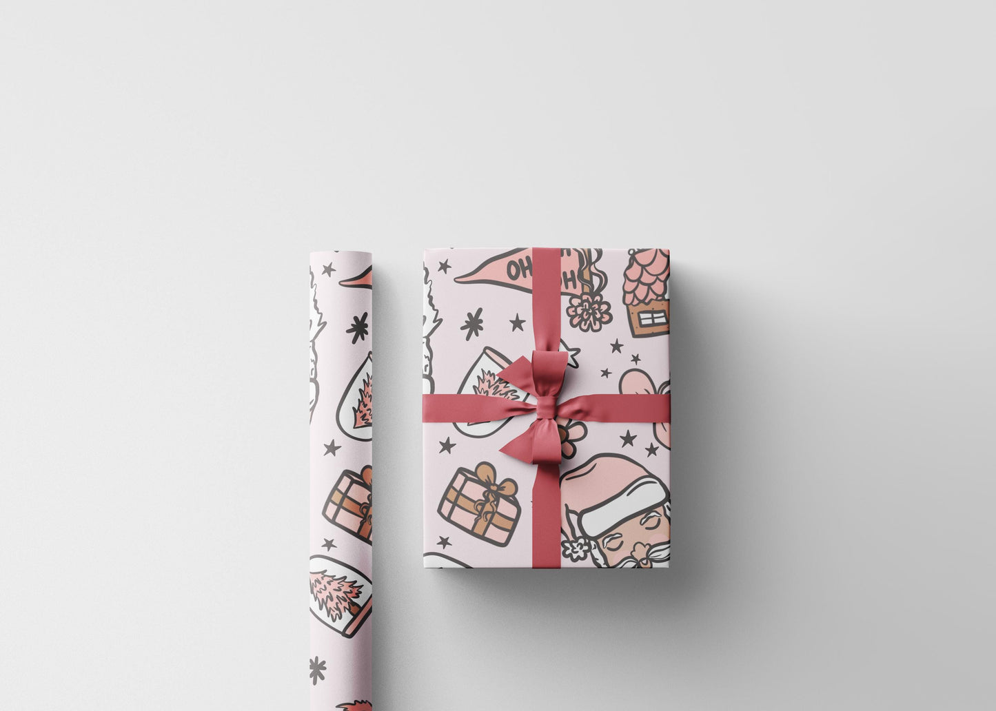 Retro Santa Christmas wrapping paper Unique Vintage Christmas Wrapping Paper Roll, Holiday Gift Wrap with Retro groovy Design