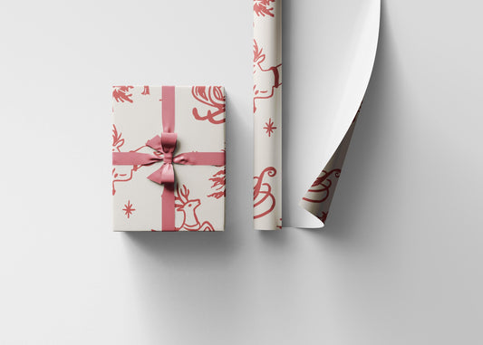 Retro Santa and Deers Christmas wrapping paper Unique Vintage Christmas Wrapping Paper Roll, Holiday Gift Wrap with Retro groovy Design