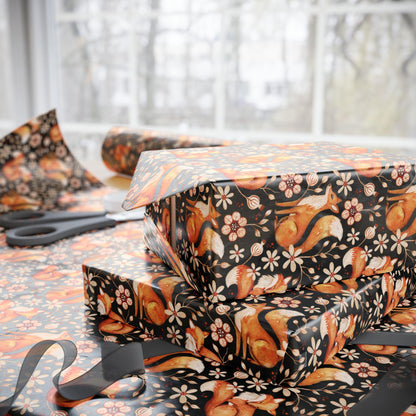 Foxes Wrapping Paper Roll for Woodland Themed Gifts and Party, Boho Forest Animals Gift Wrap, Custom Natural Forest Gift Packaging