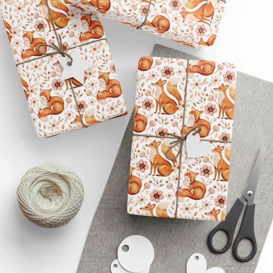 Foxes Wrapping Paper Roll for Woodland Themed Gifts and Party Boho Forest Animals Gift Wrap Custom Natural Forest cottagecore Gift Packaging
