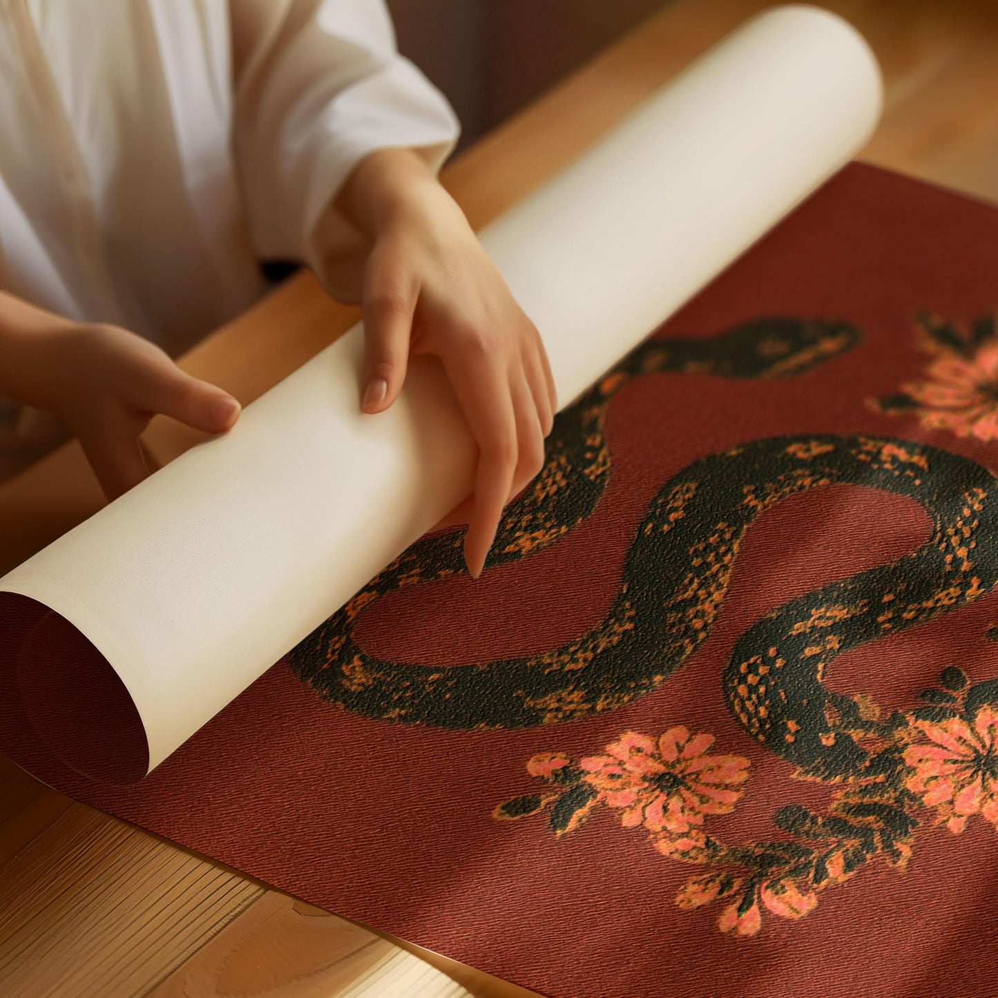 Vintage Snake Poster Dark Academia Print Dark Red Art Witchy Wall Art Floral Drawing Print Gothic Animal Print Botanical Serpent Art