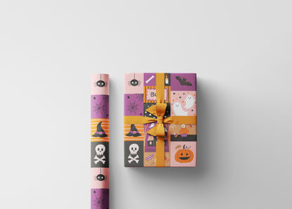 Spooky Halloween Wrapping Paper Roll, Ghost and Pumpkin Gift Wrap, Custom Trick or Treat Packaging for October Gifts
