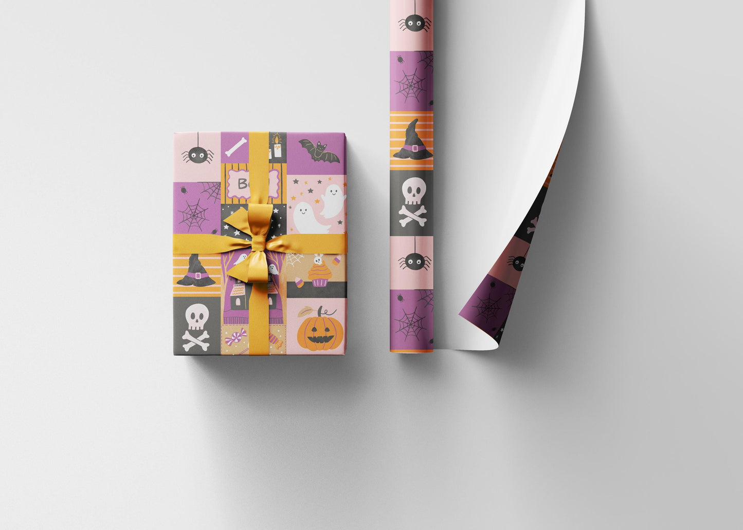 Spooky Halloween Wrapping Paper Roll, Ghost and Pumpkin Gift Wrap, Custom Trick or Treat Packaging for October Gifts