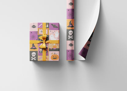 Spooky Halloween Wrapping Paper Roll, Ghost and Pumpkin Gift Wrap, Custom Trick or Treat Packaging for October Gifts