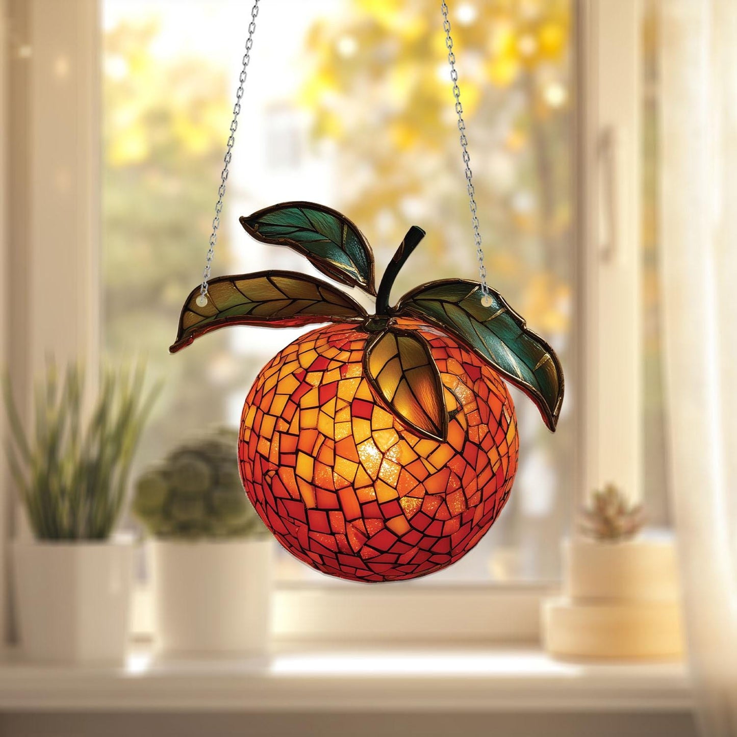 Orange Fruit Window Hanging, Bright and Fresh Citrus Decor for Kitchen or Dining Room, Vibrant Summer Home Accent Ornament